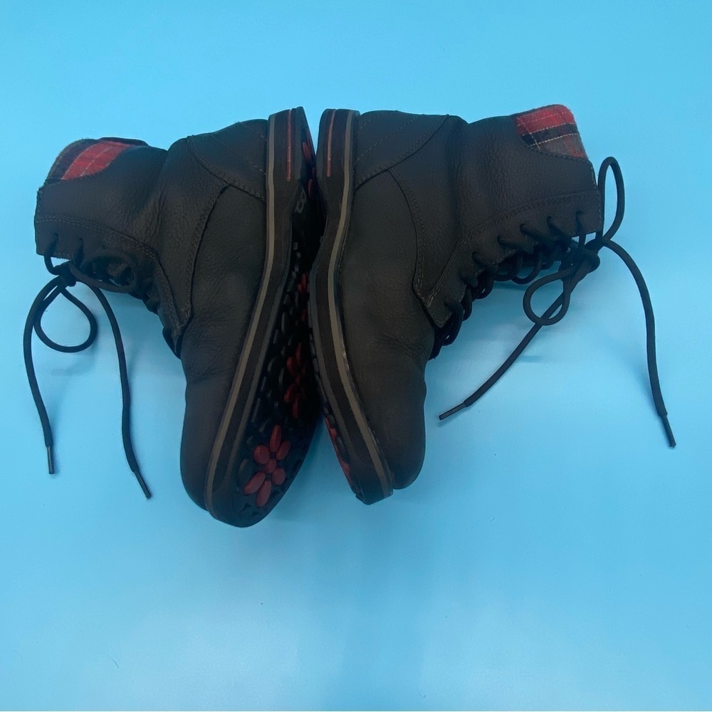 LL Bean US size 7.5 Charcoal Leather Park Ridge Casual Lace Up Boot w/ Red Plaid - Picture 3 of 6